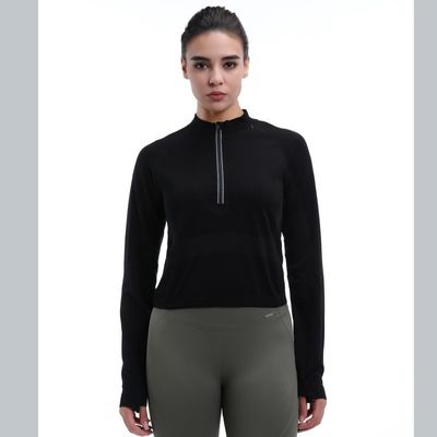 Viertel Leistung Lange Ärmel Feuchtigkeit Wicking Daumenlöcher Reflexive Trim
