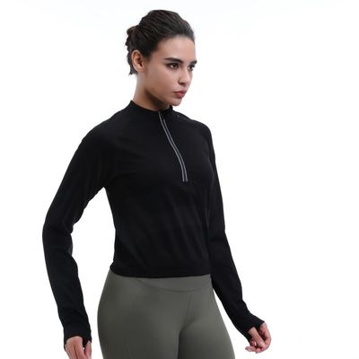 Viertel Leistung Lange Ärmel Feuchtigkeit Wicking Daumenlöcher Reflexive Trim