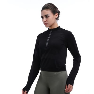 Viertel Leistung Lange Ärmel Feuchtigkeit Wicking Daumenlöcher Reflexive Trim