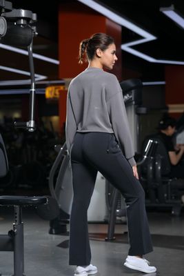 Damen Hochfläche Flare Hosen mit Taschen Kniebeugensicherung Telefon freundlich Design